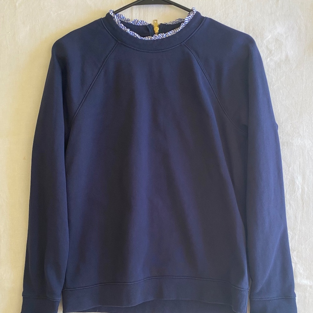 J Crew Merchantile Zip Pullover Solid Stripe Sweater Navy Blue Size S